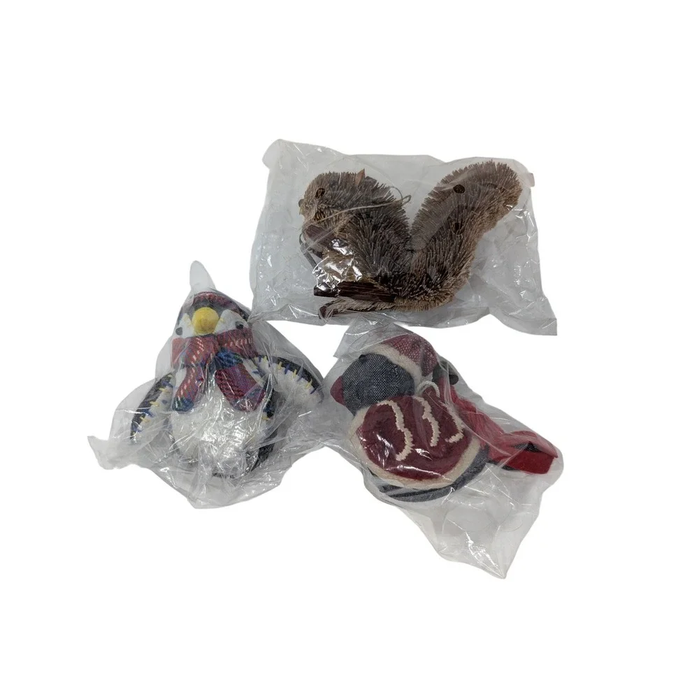 Set of 3 Vintage Crate & Barrell‎ Christmas Ornaments Penguin Bird Squirrel NEW